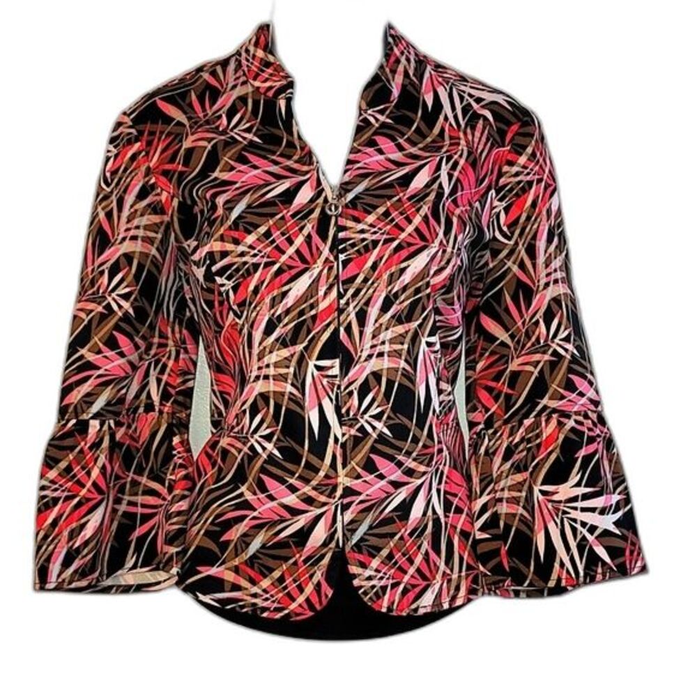 Christopher & Banks | Tropical Palm Leaf Zip Up Blazer Jacket | Size Small - Picture 2 of 6